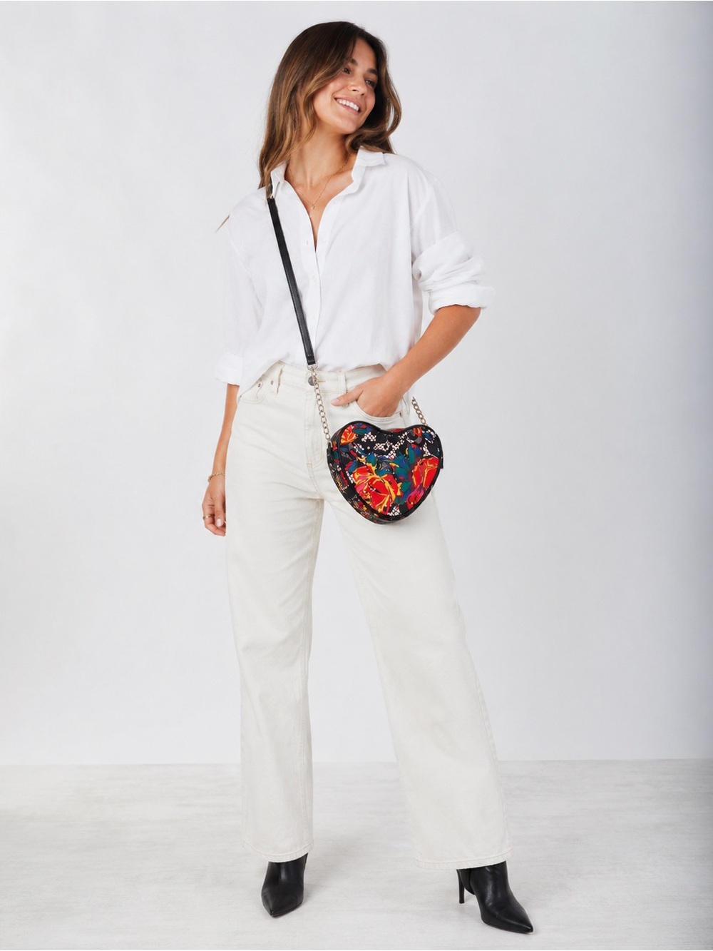 Betsey Johnson Heart Shaped Floral Crossbody Bag Purse